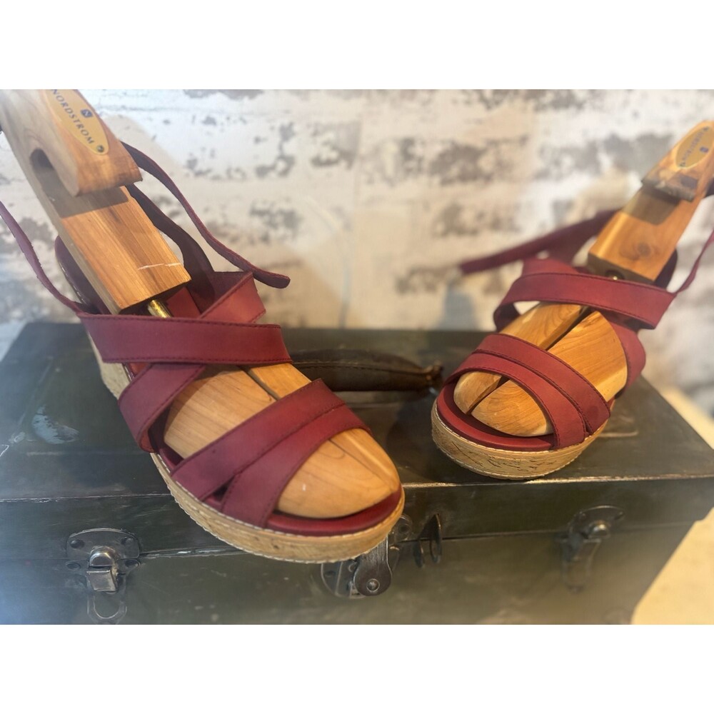 Timberland Red Leather Earthkeepers Anti-Fatigue Strappy Cork Wedge Sandals 9.5
